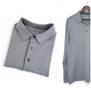 Walter Hagen Long Sleeve Golf Polo Striped Performance Stretch Gray White L